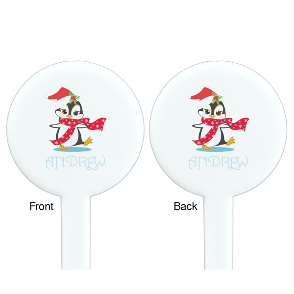 Christmas Penguins White Plastic 7" Stir Stick - Double Sided - Round - Front & Back