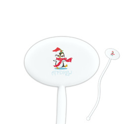 Christmas Penguins 7" Oval Plastic Stir Sticks - White - Single Sided (Personalized)