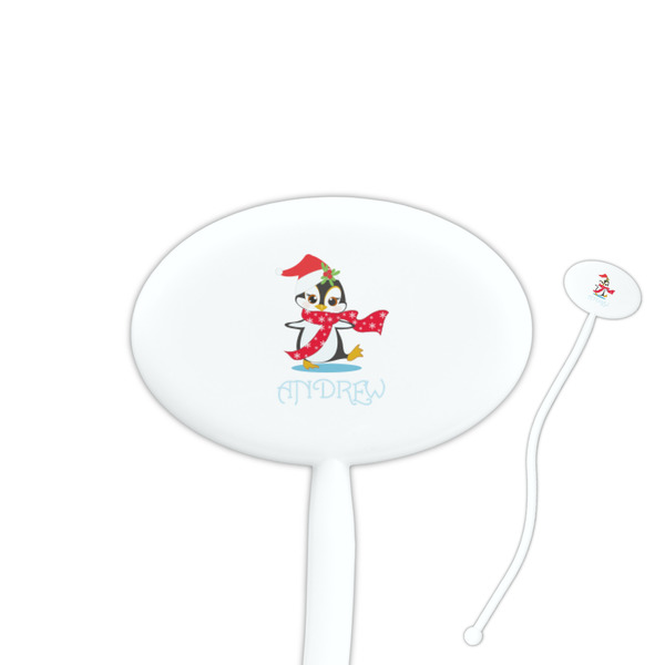 Custom Christmas Penguins Oval Plastic Stir Sticks (Personalized)