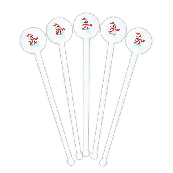 Christmas Penguins White Plastic 7" Stir Stick - Round - Fan View
