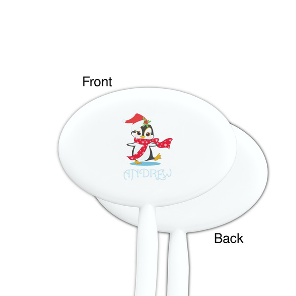 Christmas Penguins White Plastic 7" Stir Stick - Single Sided - Oval - Front & Back