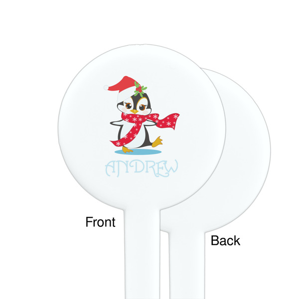 Christmas Penguins White Plastic 7" Stir Stick - Single Sided - Round - Front & Back