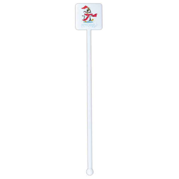 Christmas Penguins White Plastic Stir Stick - Single Sided - Square - Single Stick
