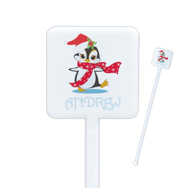 Custom Christmas Penguins Square Plastic Stir Sticks (Personalized)