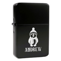 Christmas Penguins Windproof Lighter - Black - Single Sided & Lid Engraved (Personalized)