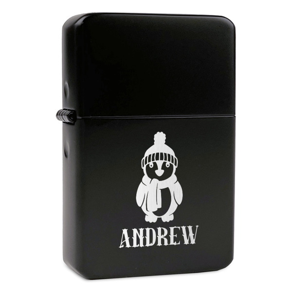 Custom Christmas Penguins Windproof Lighter - Black - Double Sided (Personalized)