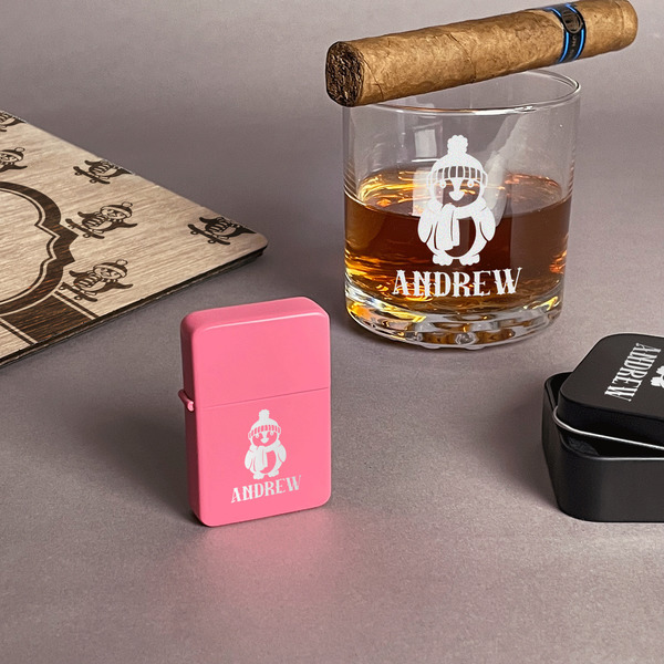 Christmas Penguins Windproof Lighters - Pink - In Context