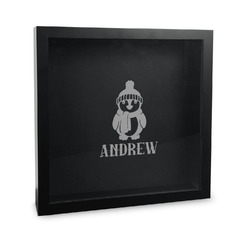 Christmas Penguins Wine Cork Shadow Box - 12in x 12in (Personalized)