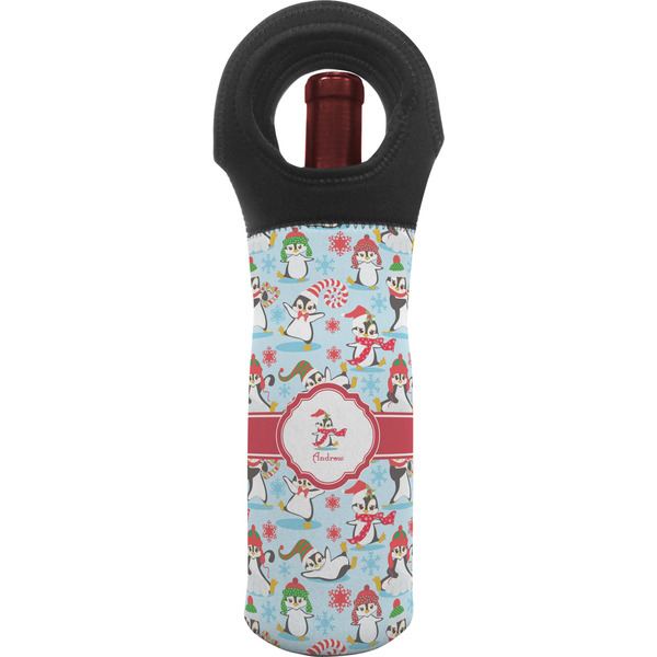 Custom Christmas Penguins Wine Tote Bag (Personalized)