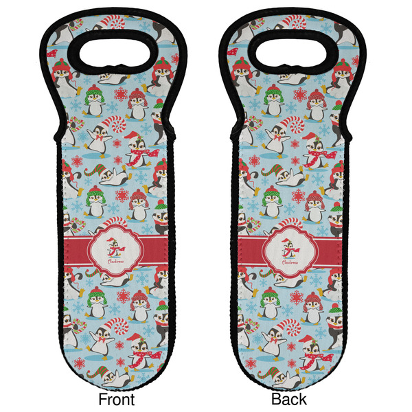 Christmas Penguins Wine Tote Front & Back