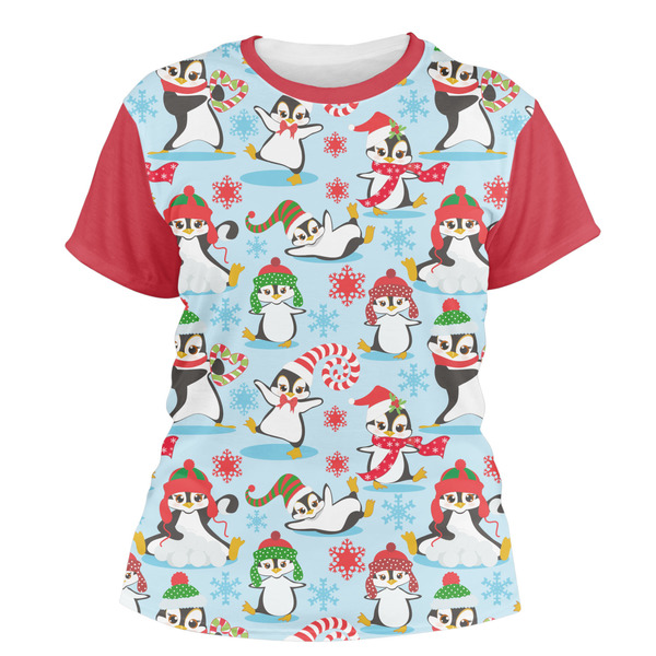 Custom Christmas Penguins Women's Crew T-Shirt - Large