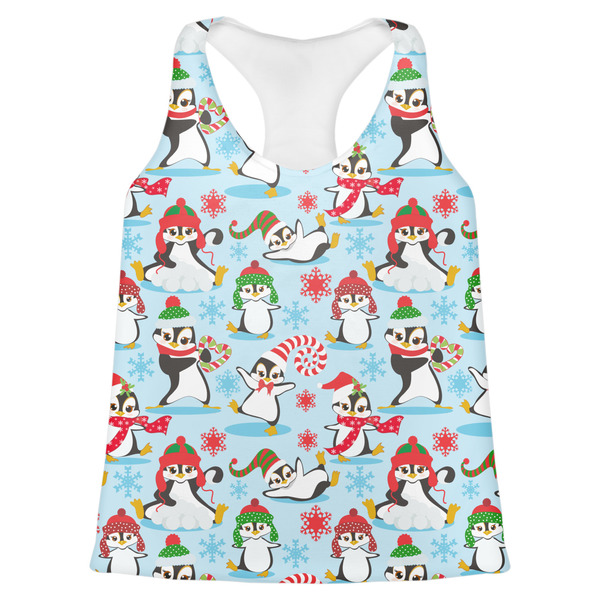 Custom Christmas Penguins Womens Racerback Tank Top - X Large
