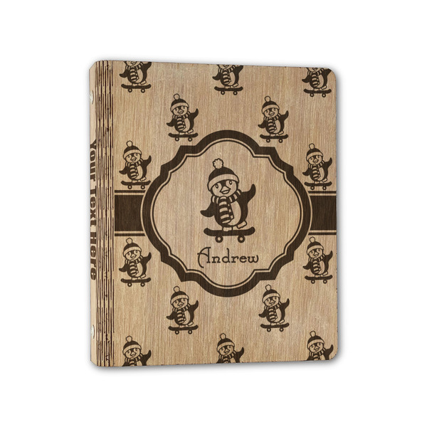 Custom Christmas Penguins Wood 3-Ring Binder - 1" Half-Letter Size (Personalized)