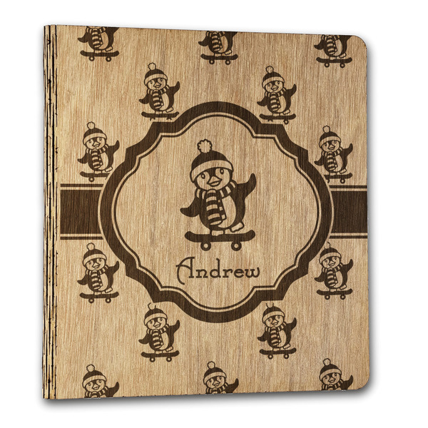 Custom Christmas Penguins Wood 3-Ring Binder - 1" Letter Size (Personalized)
