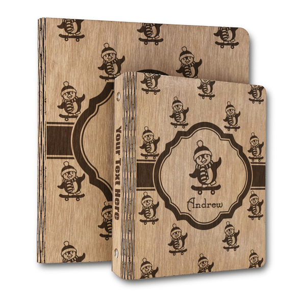 Custom Christmas Penguins Wood 3-Ring Binder (Personalized)