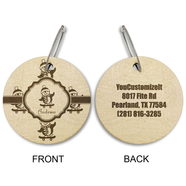 Christmas Penguins Wood Luggage Tags - Round - Approval