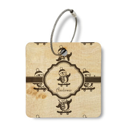 Christmas Penguins Wood Luggage Tag - Square (Personalized)