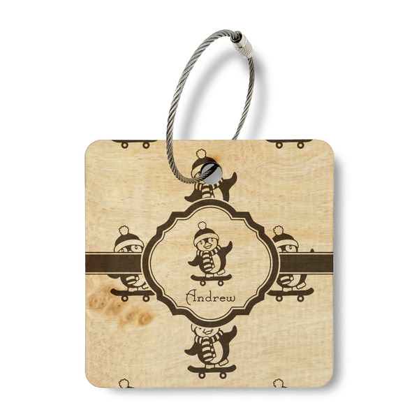 Custom Christmas Penguins Wood Luggage Tag - Square (Personalized)