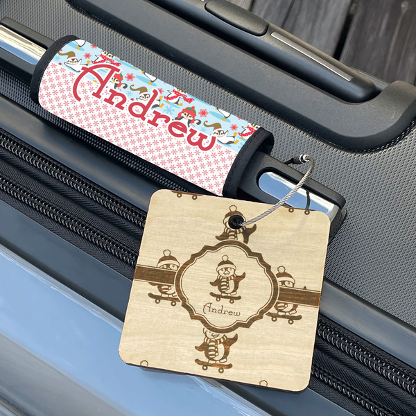 Christmas Penguins Wood Luggage Tags - Square - Lifestyle