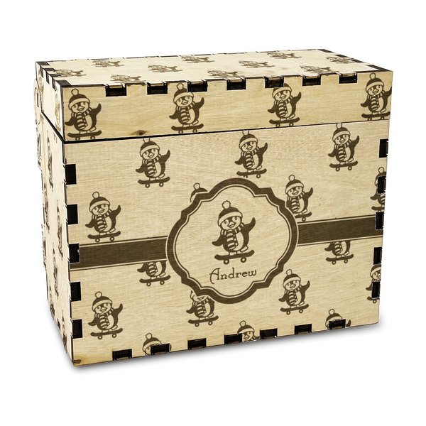 Custom Christmas Penguins Wood Recipe Box - Laser Engraved (Personalized)