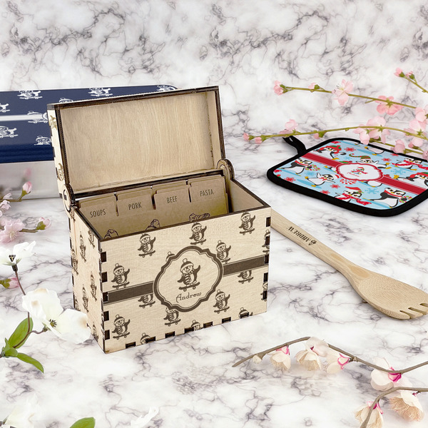 Christmas Penguins Wood Recipe Boxes - Lifestyle