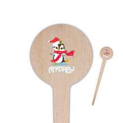 Christmas Penguins 4" Round Wooden Food Picks - Single Sided (Personalized)