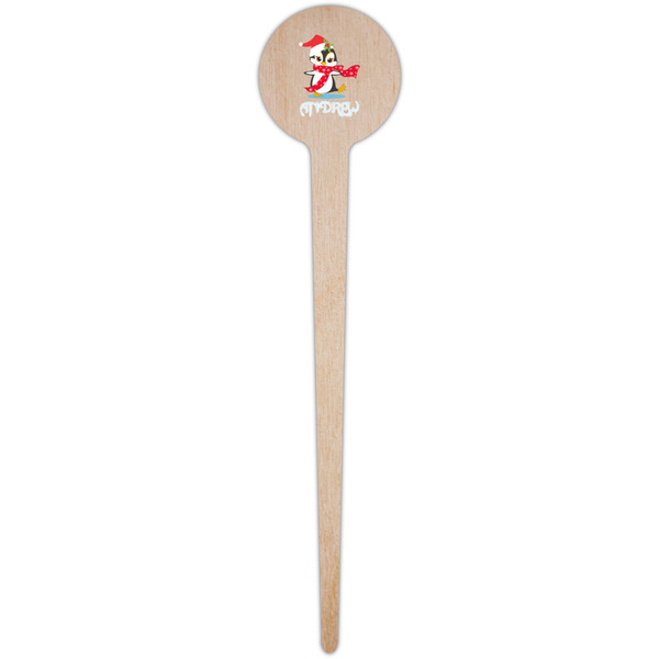 Christmas Penguins Wooden 4" Food Pick - Round - Single Pick