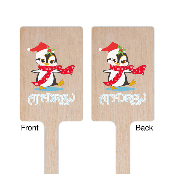 Christmas Penguins Wooden 6.25" Stir Stick - Rectangular - Double Sided - Front & Back