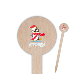 Christmas Penguins 6" Round Wooden Food Picks - Double Sided (Personalized)
