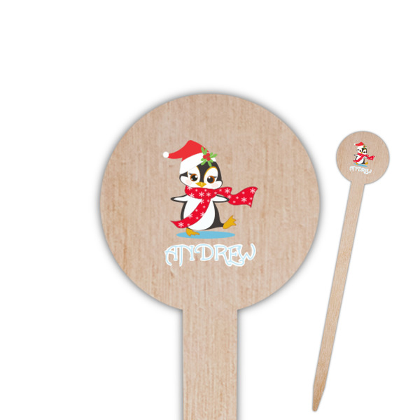 Custom Christmas Penguins Round Wooden Food Picks (Personalized)