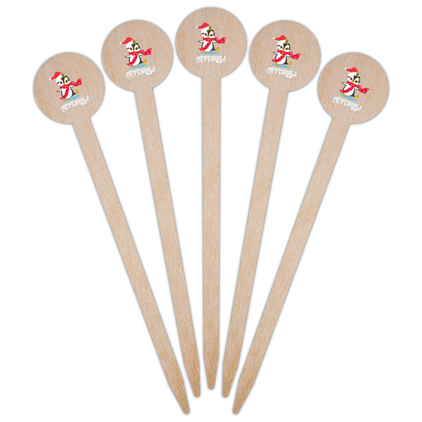Christmas Penguins Wooden 6" Food Pick - Round - Fan View