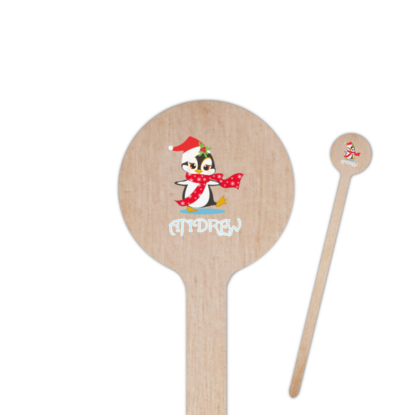 Custom Christmas Penguins Round Wooden Stir Sticks (Personalized)
