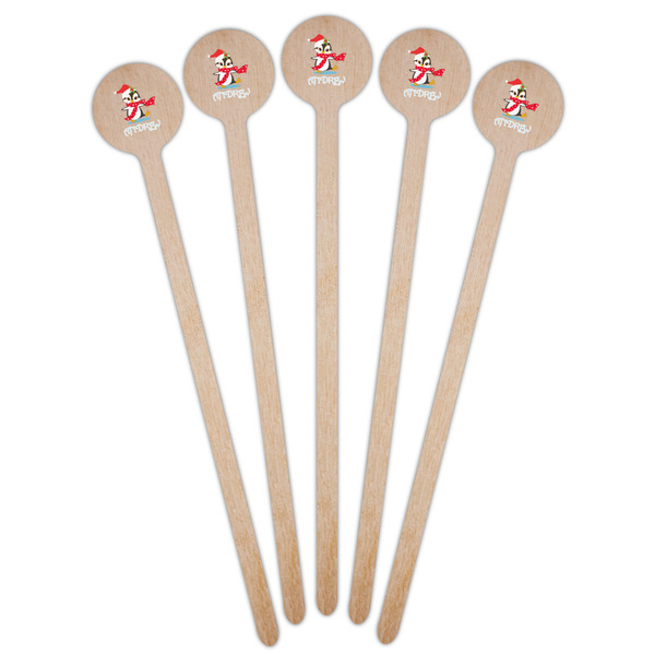 Christmas Penguins Wooden 6" Stir Stick - Round - Fan View