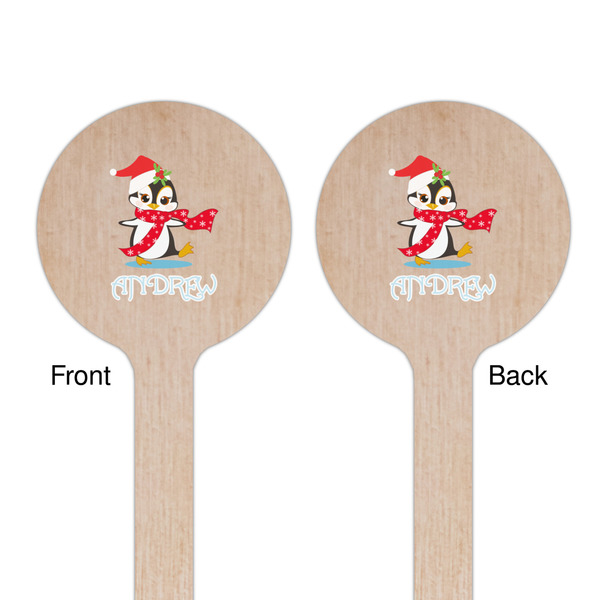 Christmas Penguins Wooden 7.5" Stir Stick - Round - Double Sided - Front & Back