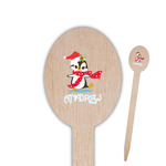 Christmas Penguins Oval Wooden Food Picks - Double Sided (Personalized)