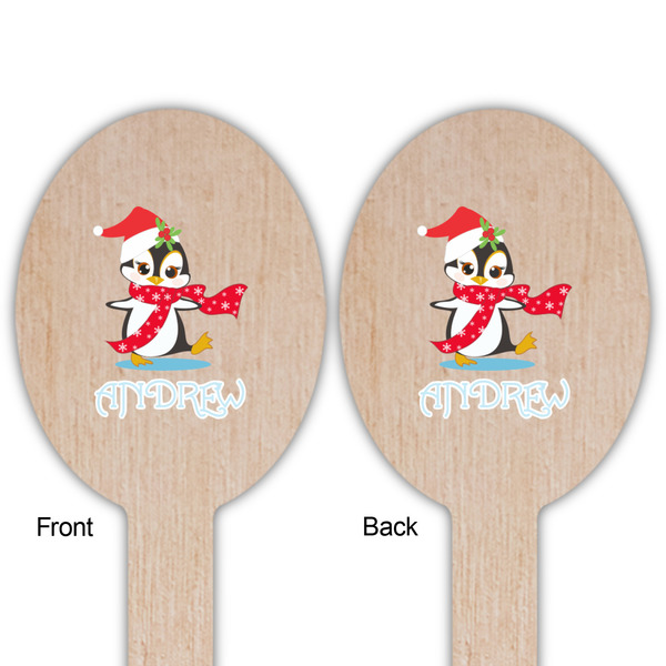 Christmas Penguins Wooden Food Pick - Oval - Double Sided - Front & Back