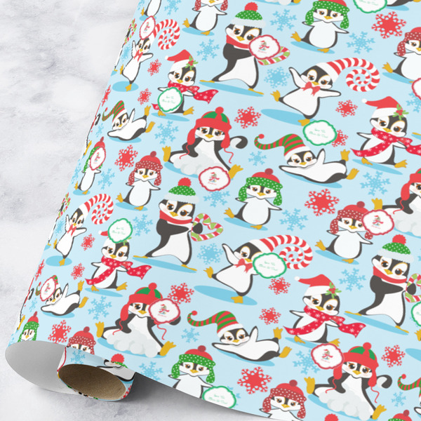 Custom Christmas Penguins Wrapping Paper Roll - Large (Personalized)