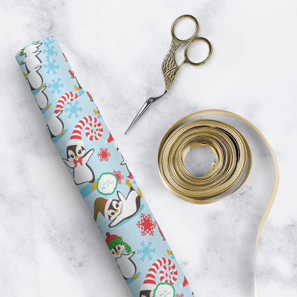 Christmas Penguins Wrapping Paper Roll - Matte - In Context