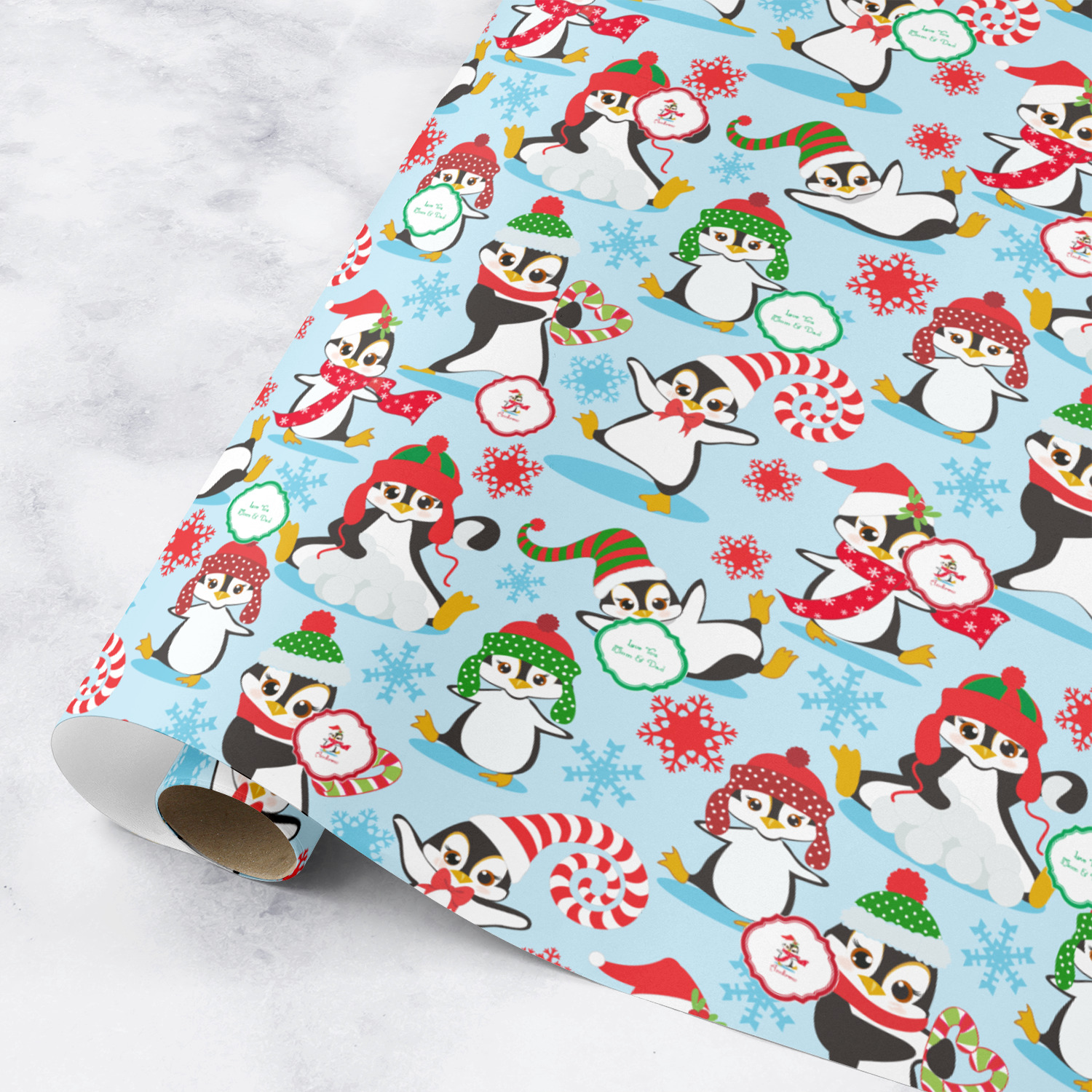 Christmas Penguins Wrapping Paper Roll Small (Personalized) YouCustomizeIt
