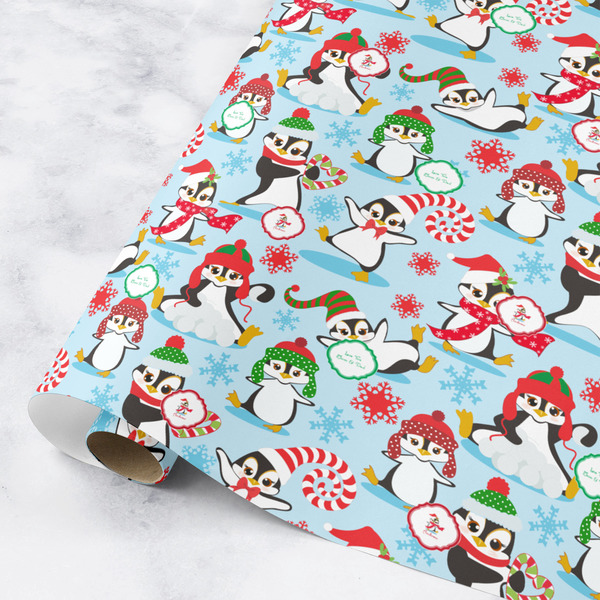 Custom Christmas Penguins Wrapping Paper Roll - Medium (Personalized)