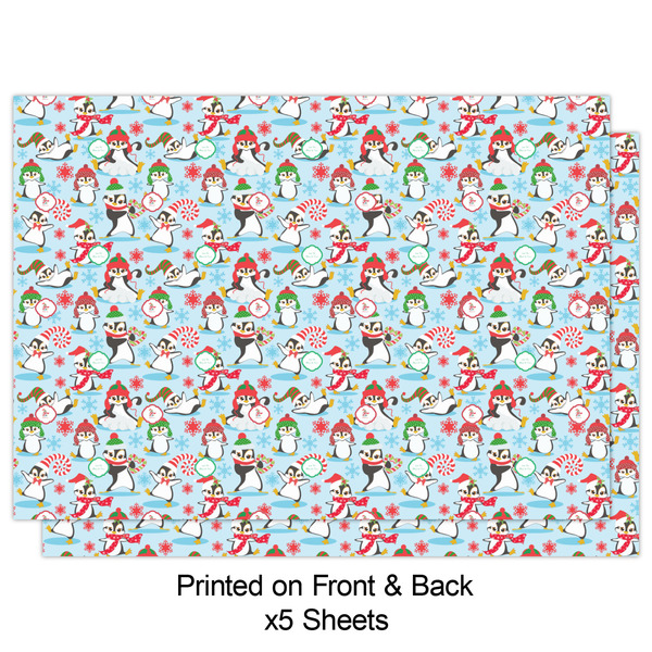 Christmas Penguins Wrapping Paper Sheet - Double Sided - Front