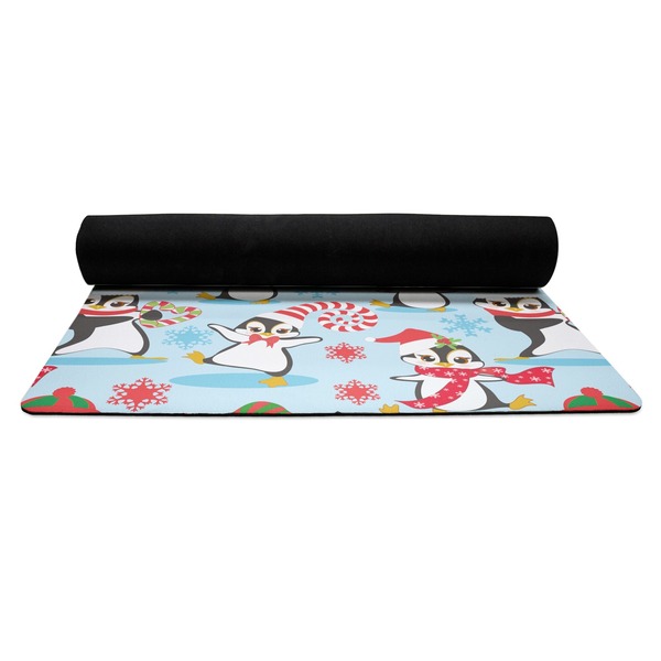 Christmas Penguins Yoga Mat Rolled up Black Rubber Backing