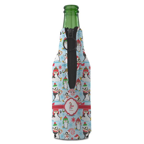 Christmas Penguins Zipper Bottle Cooler - BACK (bottle)