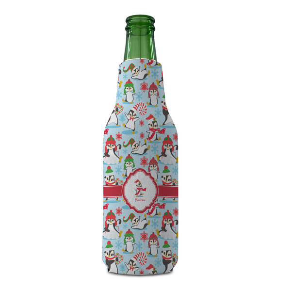 Christmas Penguins Zipper Bottle Cooler - FRONT (bottle)