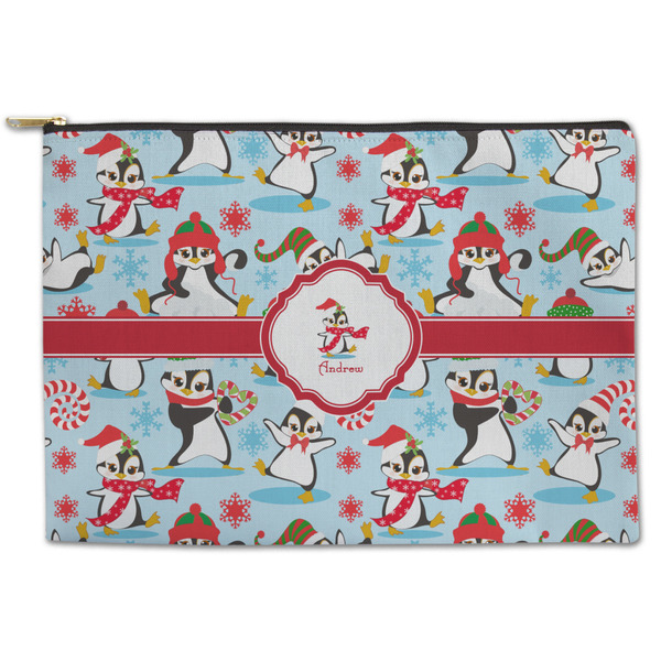 Custom Christmas Penguins Zipper Pouch - Large - 12.5"x8.5" (Personalized)