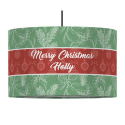 Christmas Holly 12" Drum Pendant Lamp - Fabric (Personalized)