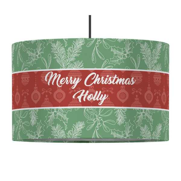 Custom Christmas Holly 12" Drum Pendant Lamp - Fabric (Personalized)