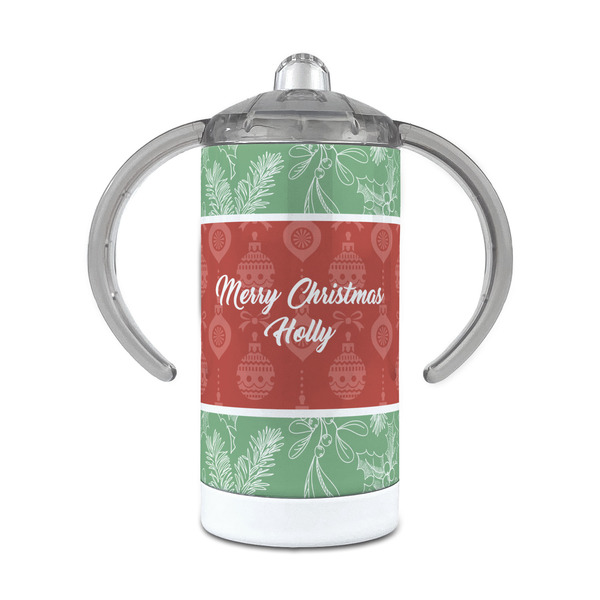 Custom Christmas Holly 12 oz Stainless Steel Sippy Cup (Personalized)