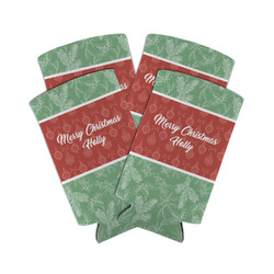 Christmas Holly Can Cooler (tall 12 oz) - Set of 4 (Personalized)