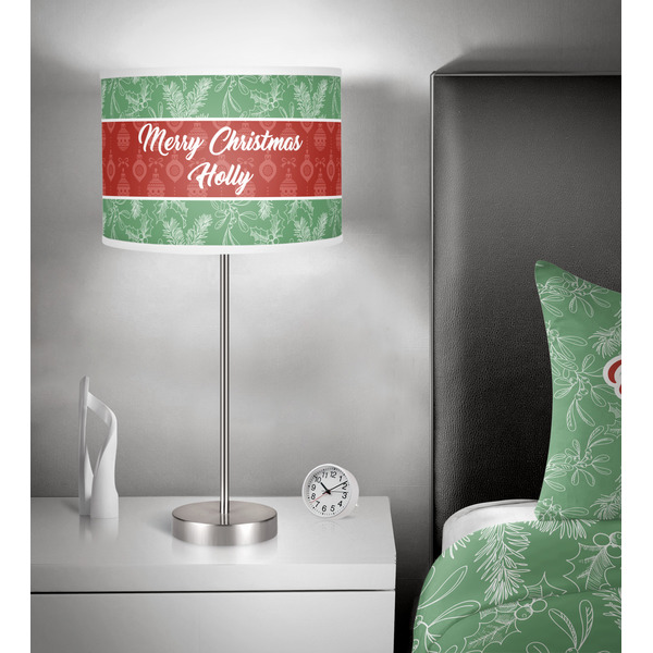Christmas Holly 13 inch drum lamp shade - in room